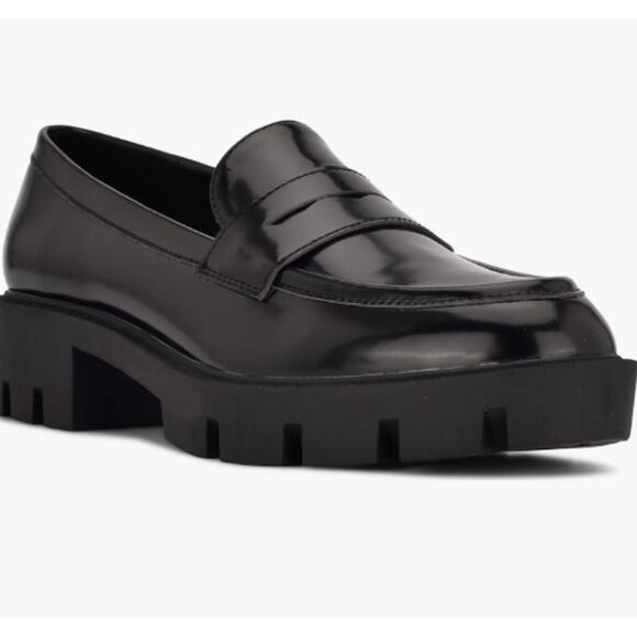 NIB Nine West Women Maibel3 Lug Sole Patent Leather Slip On Loafer Size 7M Black - Picture 2 of 6